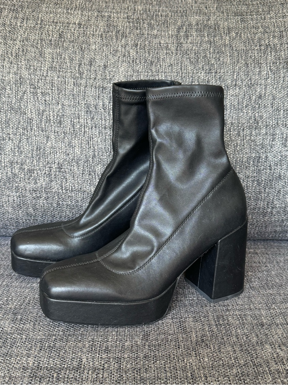 Black Platform Block Heel Ankle Sock Boots